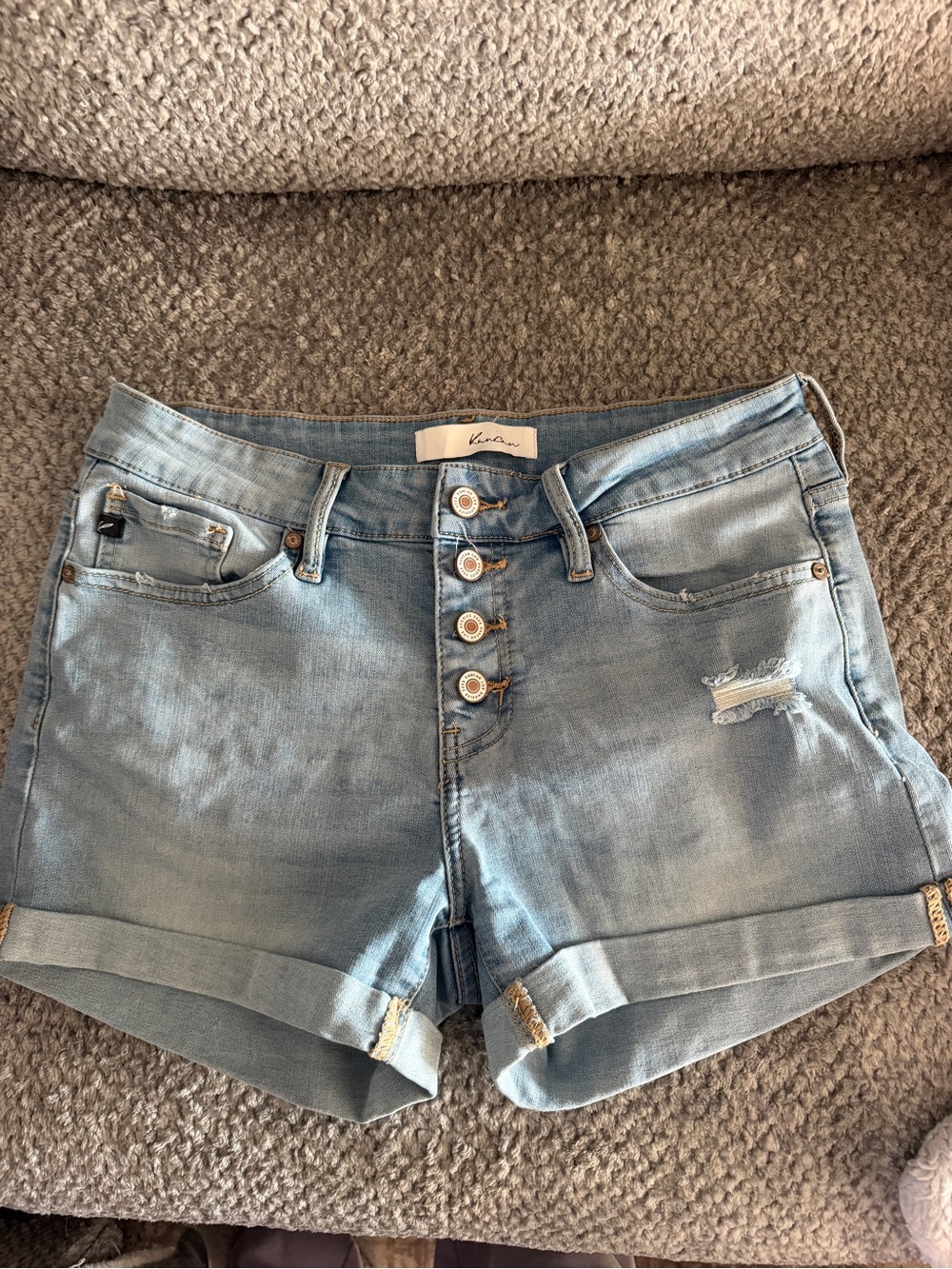 Kensie Light Blue Button-Fly Cuffed Denim Shorts